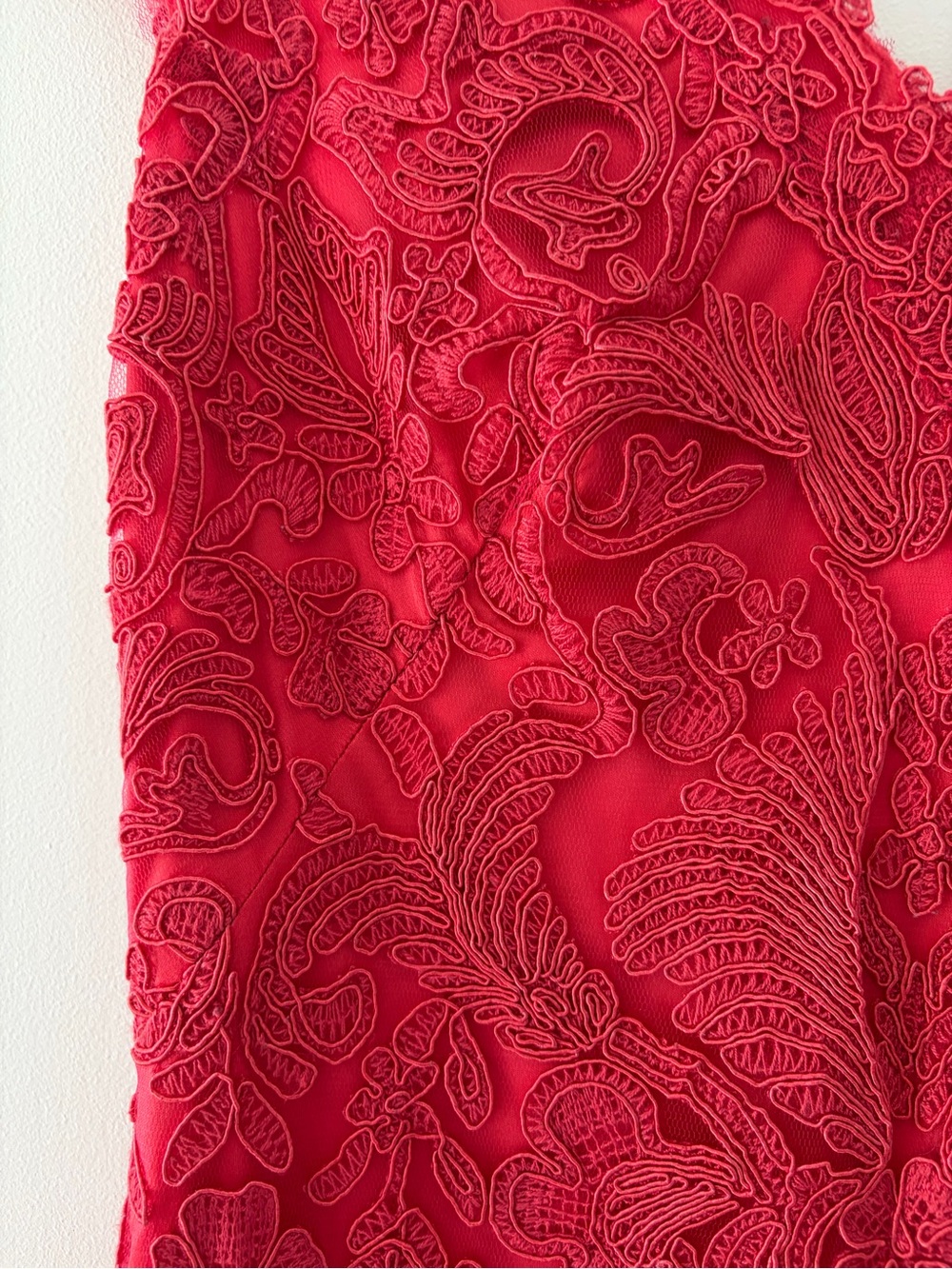 Tadashi Shoji Size 6 Flame Red Corded Lace Tulle Sheath Cocktail Dress - Picture 6 of 13